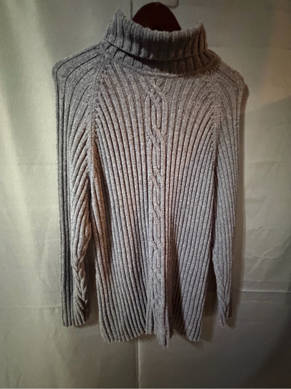 Covington Light Gray Cable Rib Turtleneck Sweater
